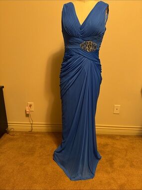 Adrianna Papell V-Neck Evening Gown with Beaded Waist
